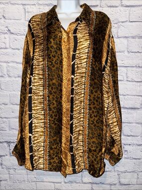 Corey B Gold Animal Print Button-Down Silk Shirt Size XL